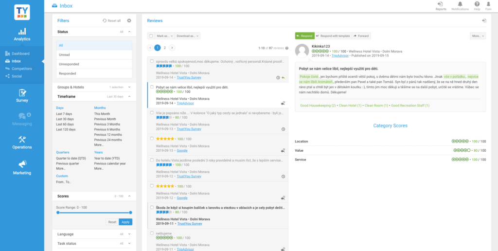 zobrazení google recenzí, bookin.com recenzí a tripadvisor recenzí na jednom místě